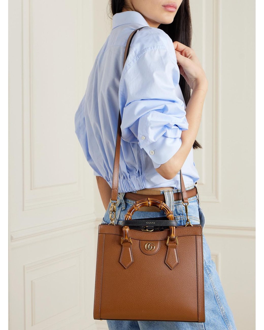 Gucci Brown Diana Small Textured-Leather Tote
