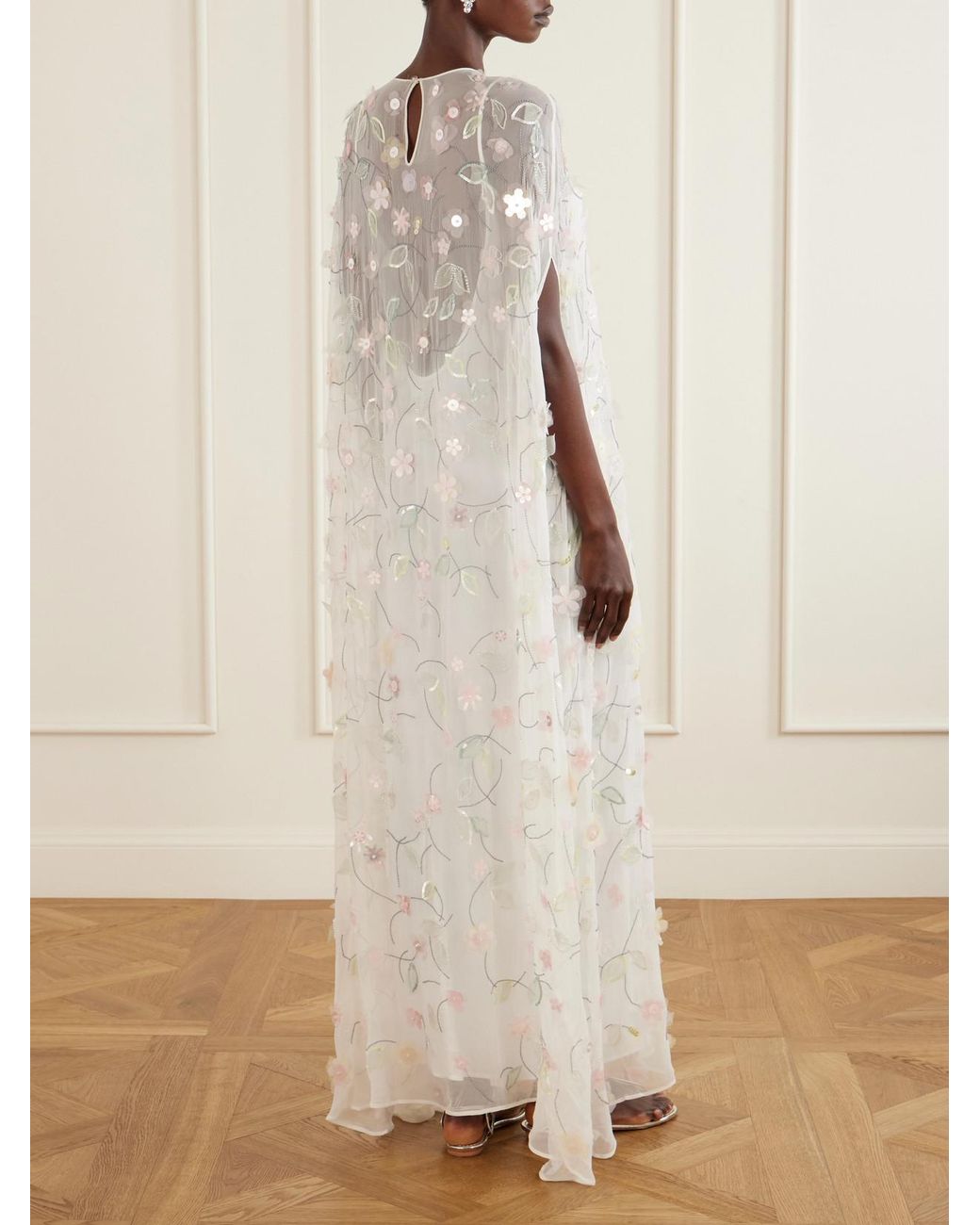 BERNADETTE White Embroidered Sequin-Detailed Recycled Chiffon Gown