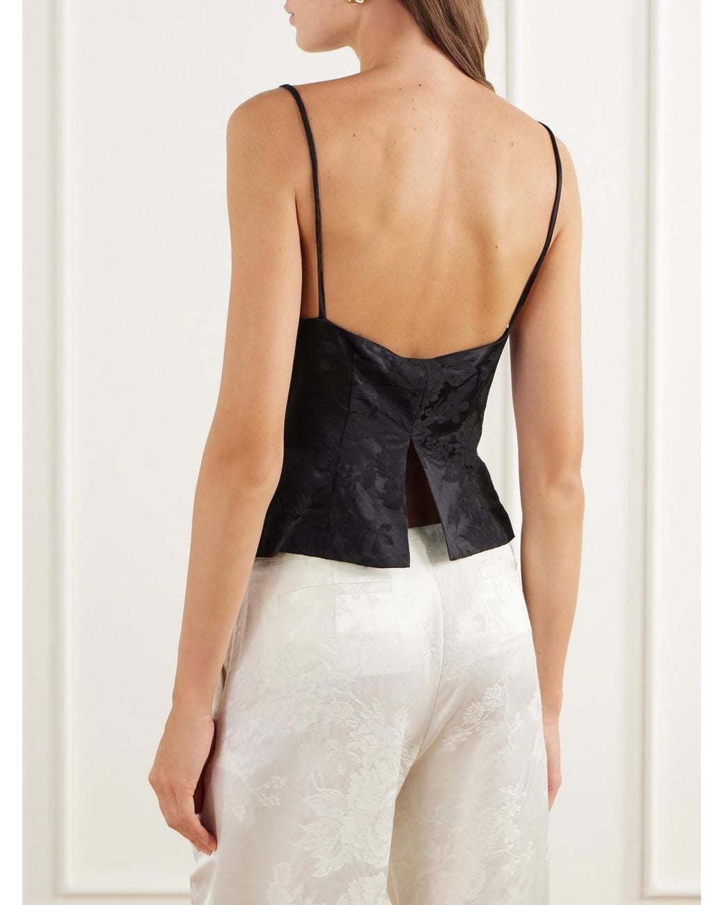 St. Agni Black Wool And Silk-Blend Floral-Jacquard Cloqué Cami