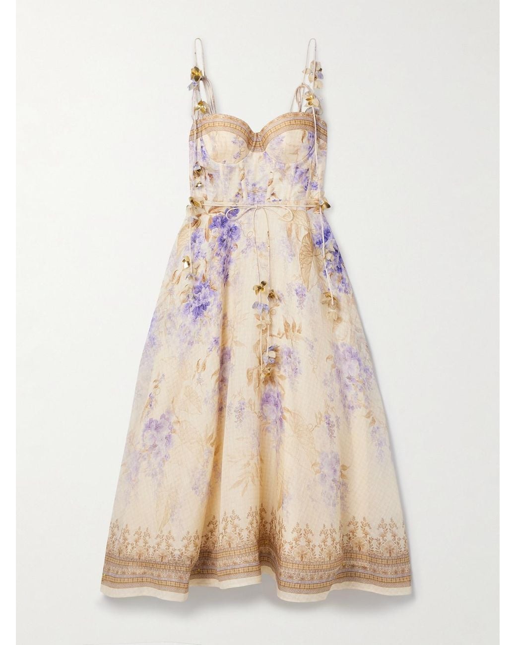 Zimmermann Dawning Belted Floral-Print Linen And Silk-Blend Midi Dress in  Natural | Lyst