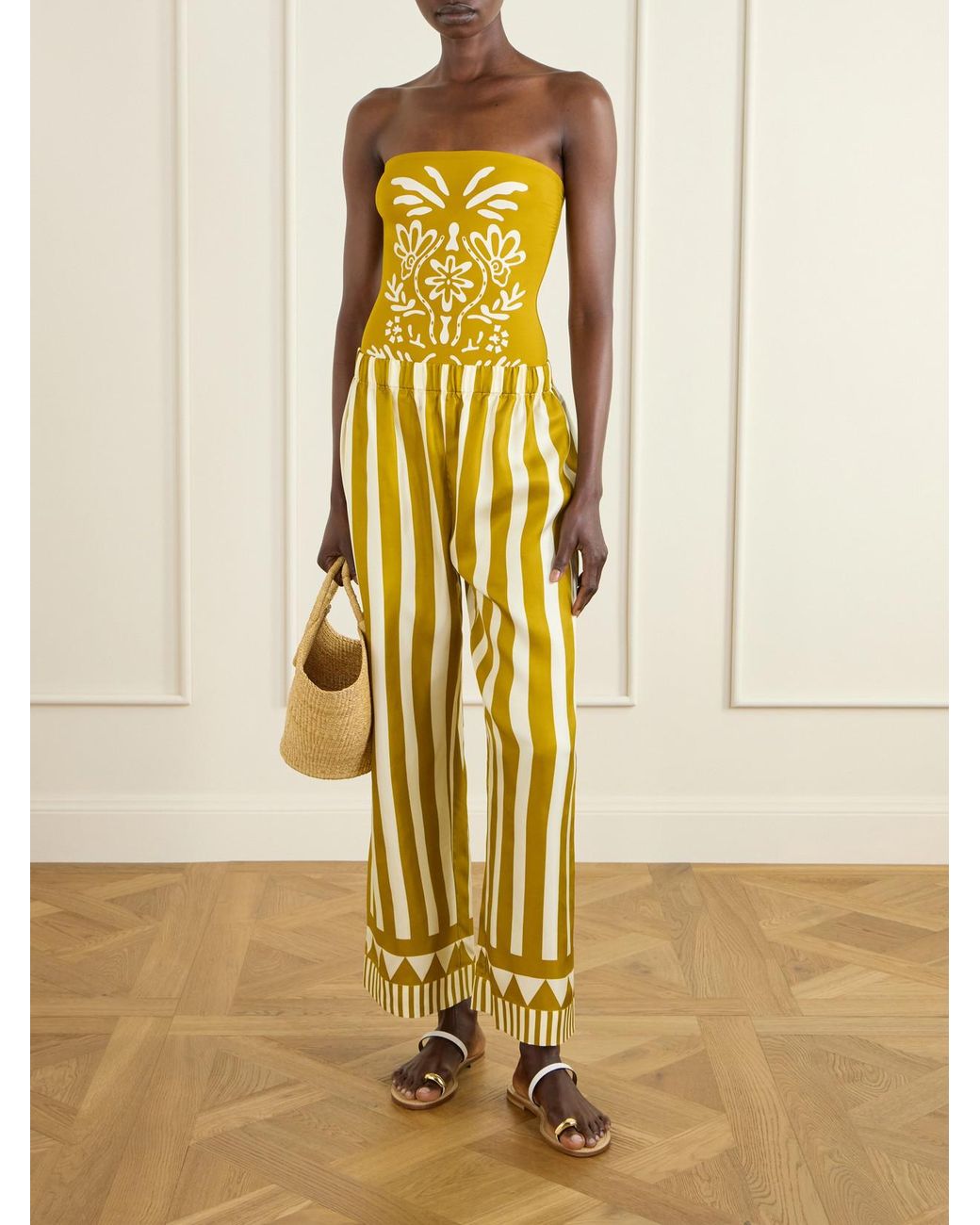 Eres Yellow Pacha Striped Silk-Twill Straight-Leg Pants