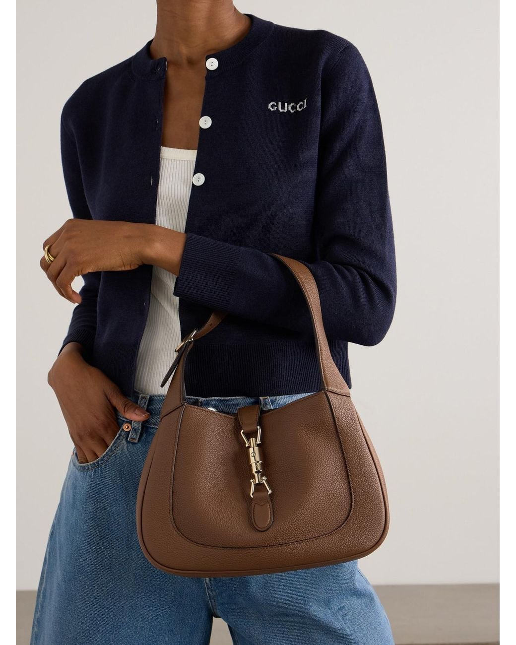 Gucci Brown Jackie 1961 Small Textured-Leather Shoulder Bag