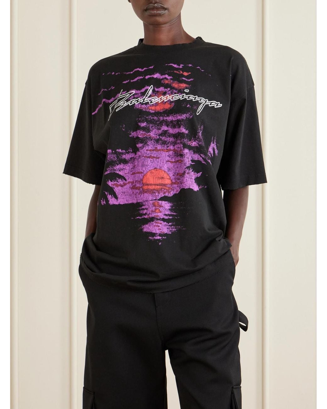 Balenciaga Black Printed Cotton-Jersey T-Shirt