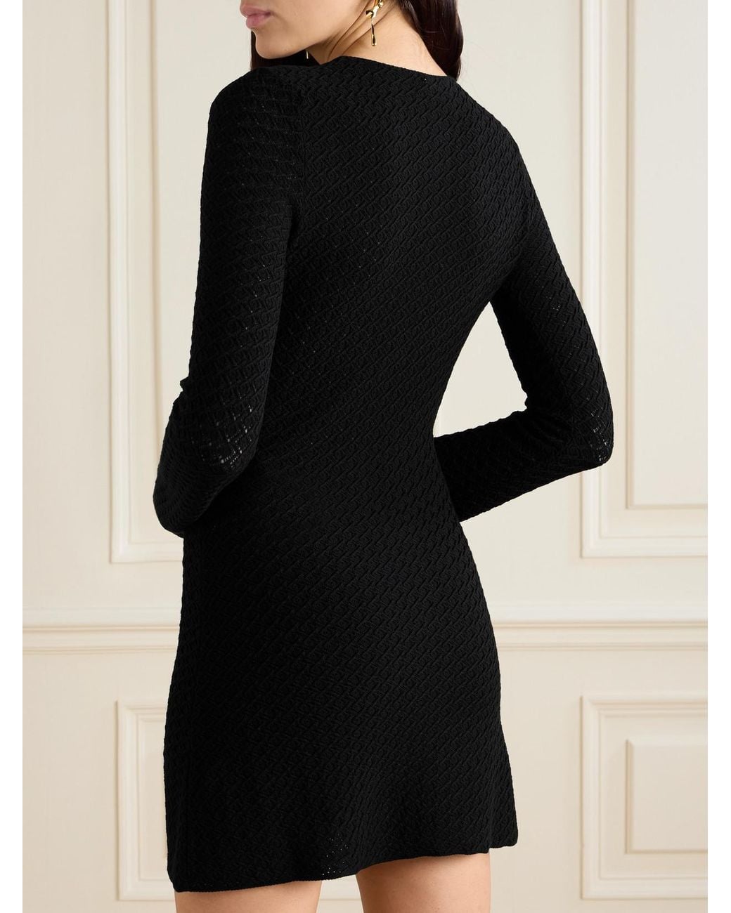 Saint Laurent Black Open-Knit Wool-Blend Mini Dress