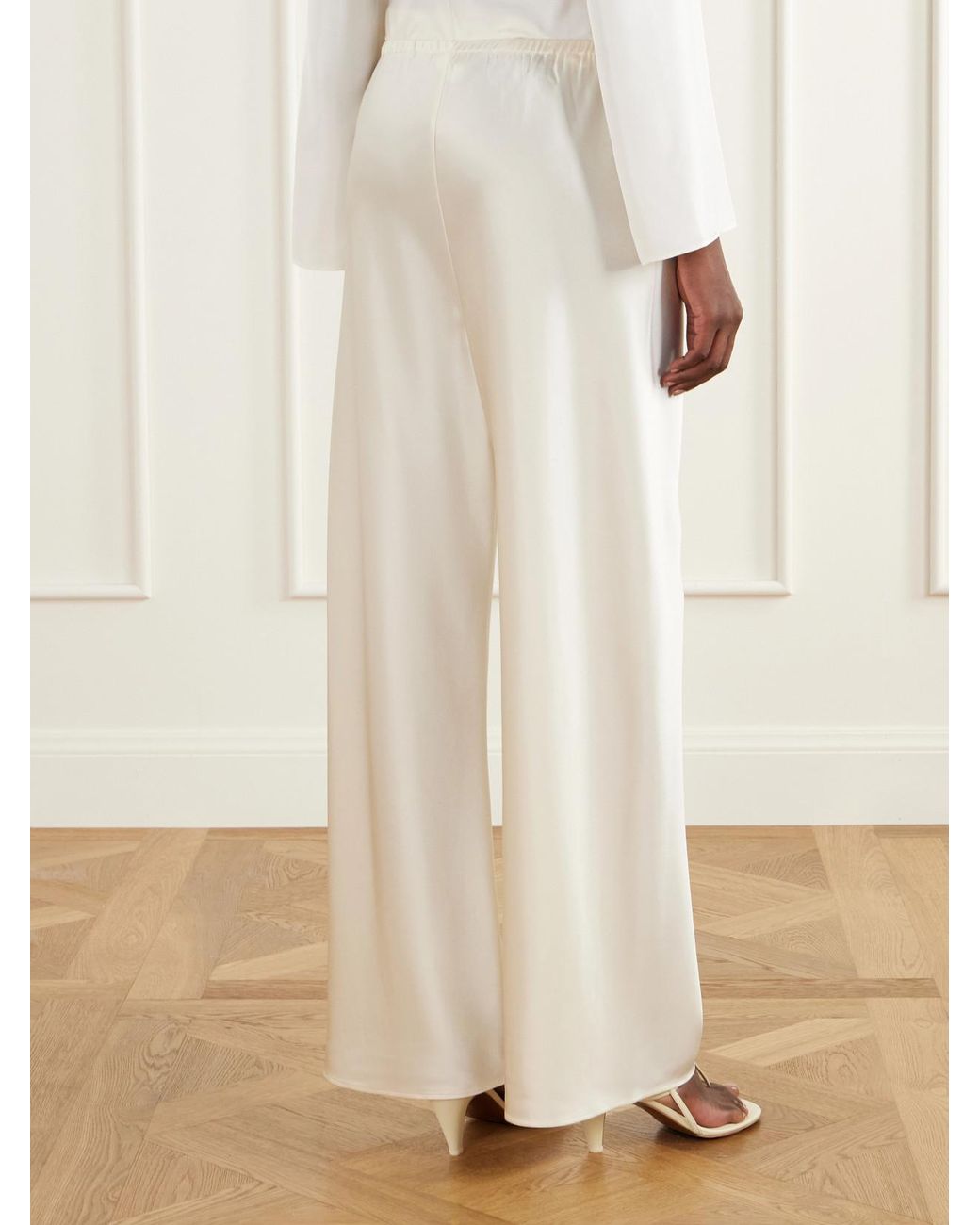 Almala White Bias Satin Wide-Leg Pants