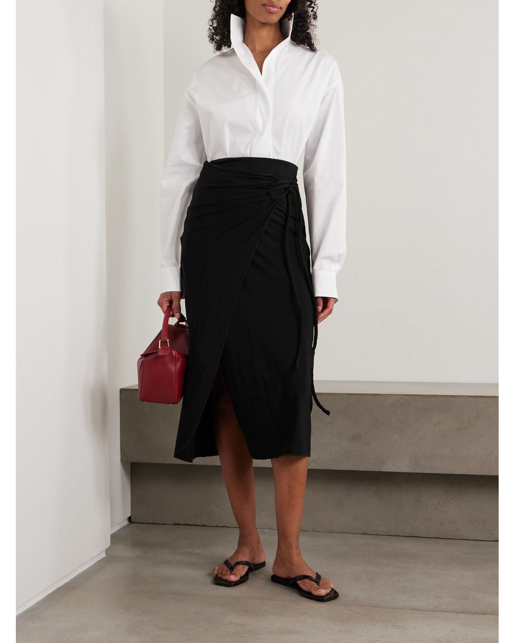 Max Mara Black Afoso Gathered Jersey Wrap-Effect Maxi Skirt