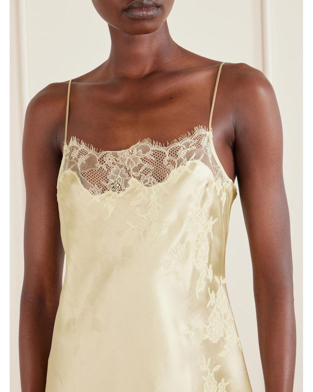 Carine Gilson Natural Lace-Trimmed Silk-Satin Slip