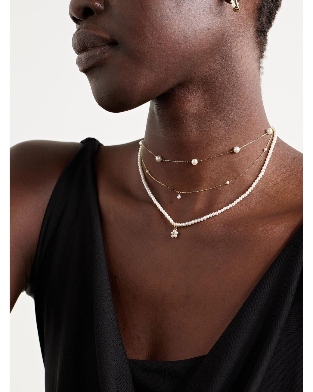 Mizuki Natural 14-Karat, Pearl And Diamond Necklace