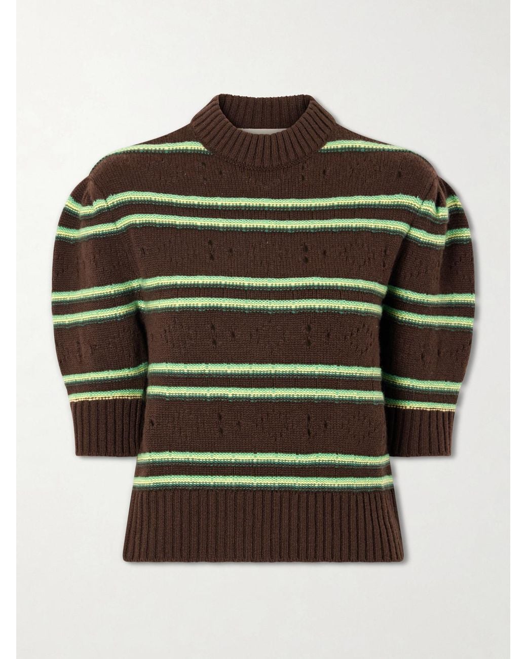 Marni Green Cropped Striped Open-Knit Cashmere Sweater