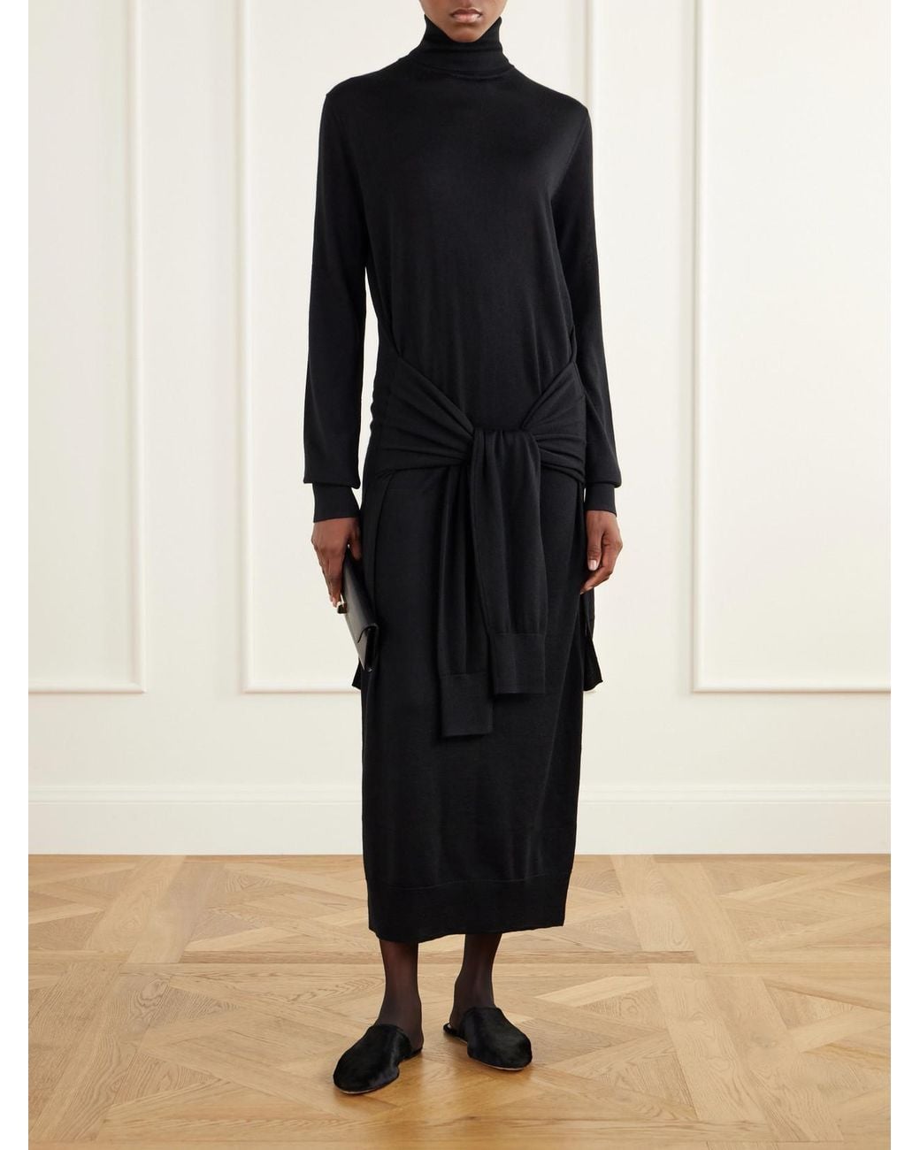 Totême Blue Tie-Detail Wool And Silk-Blend Midi Dress