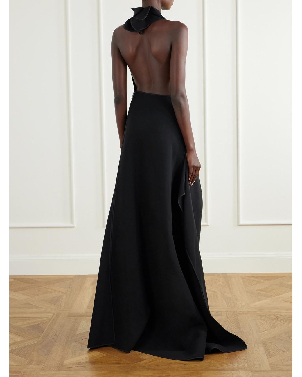 Maticevski Black Allude Halterneck Draped Crepe Gown