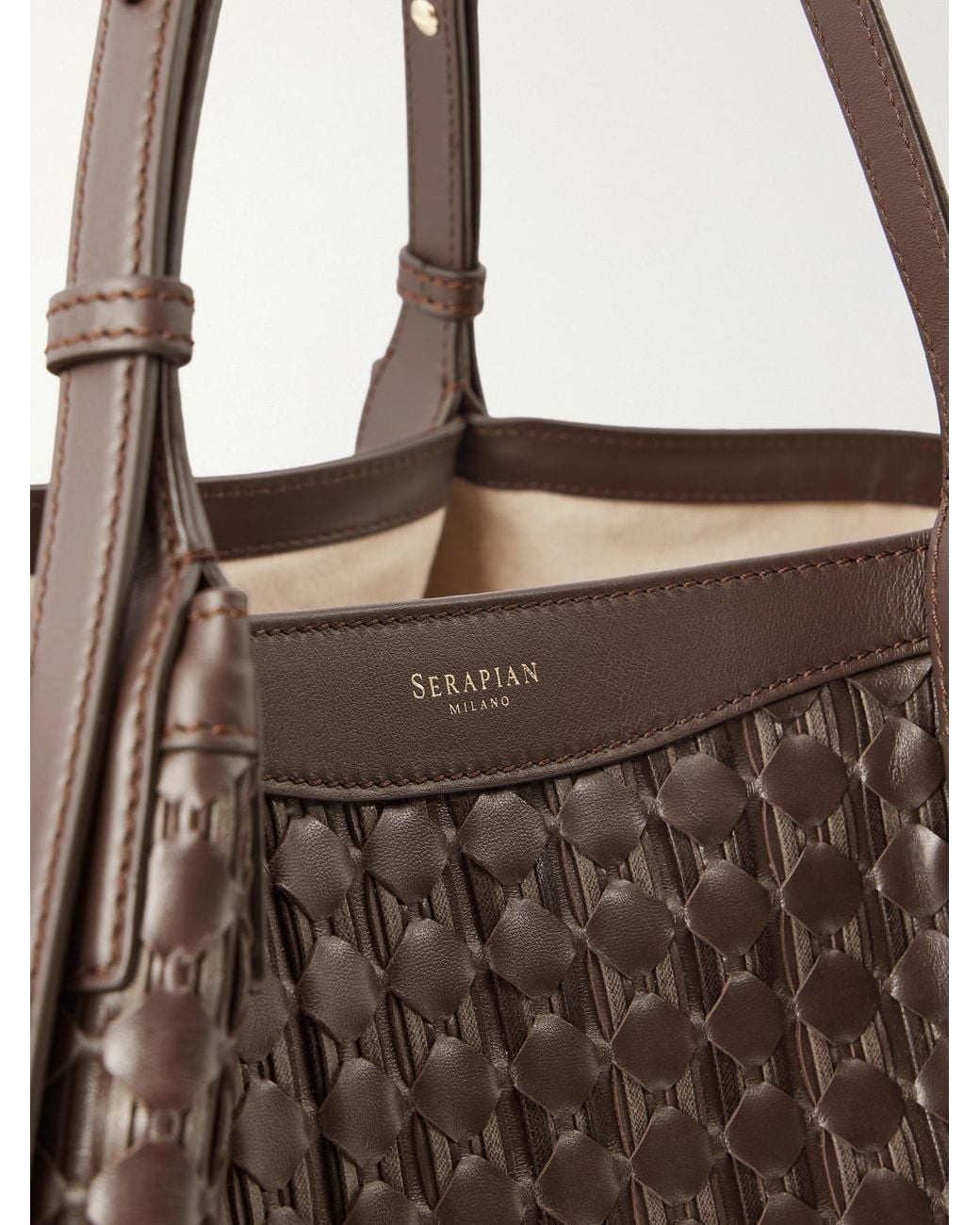 Serapian Brown Secret Mosaico Leather Tote