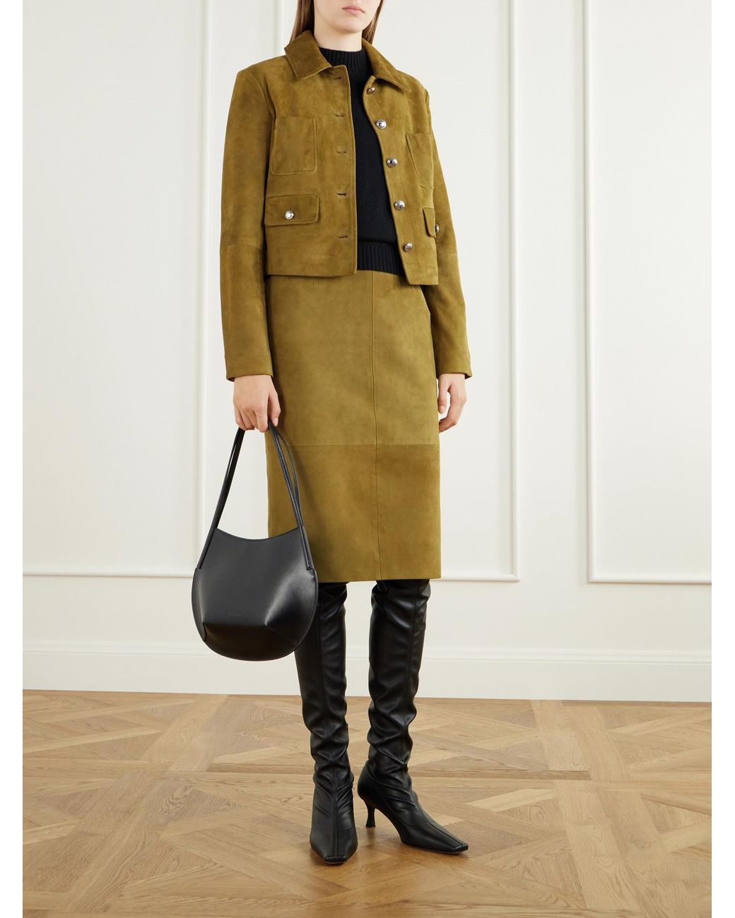 Altuzarra Green Hank Paneled Suede Knee-Length Skirt