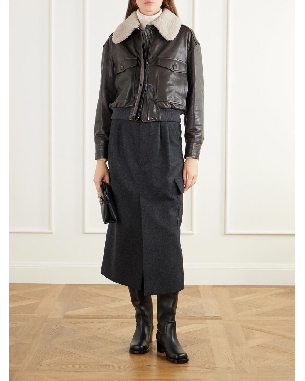 Brunello Cucinelli Black Pleated Wool And Cashmere-Blend Twill Midi Skirt