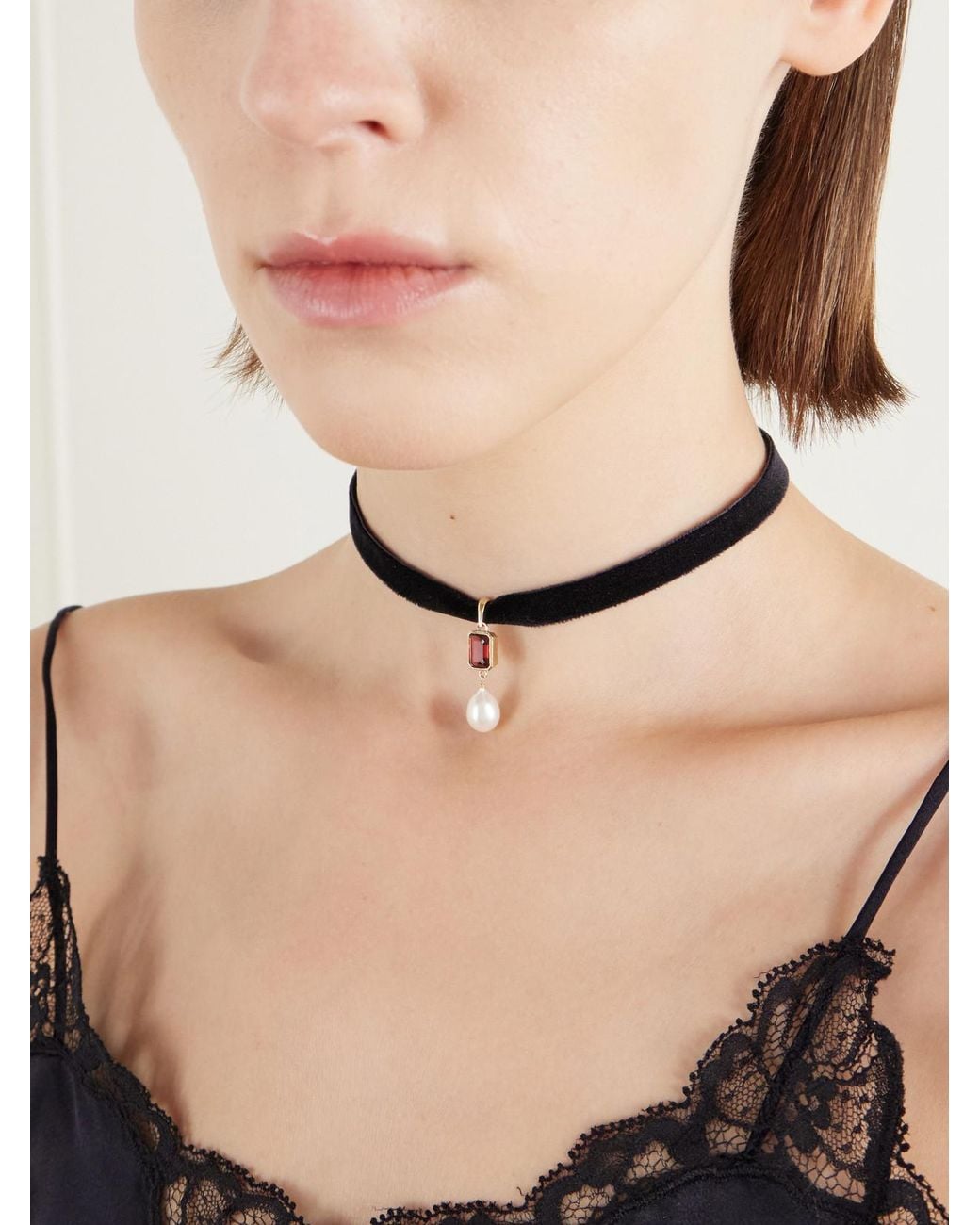 Loren Stewart Blue Crimson 14-Karat Garnet And Pearl Choker