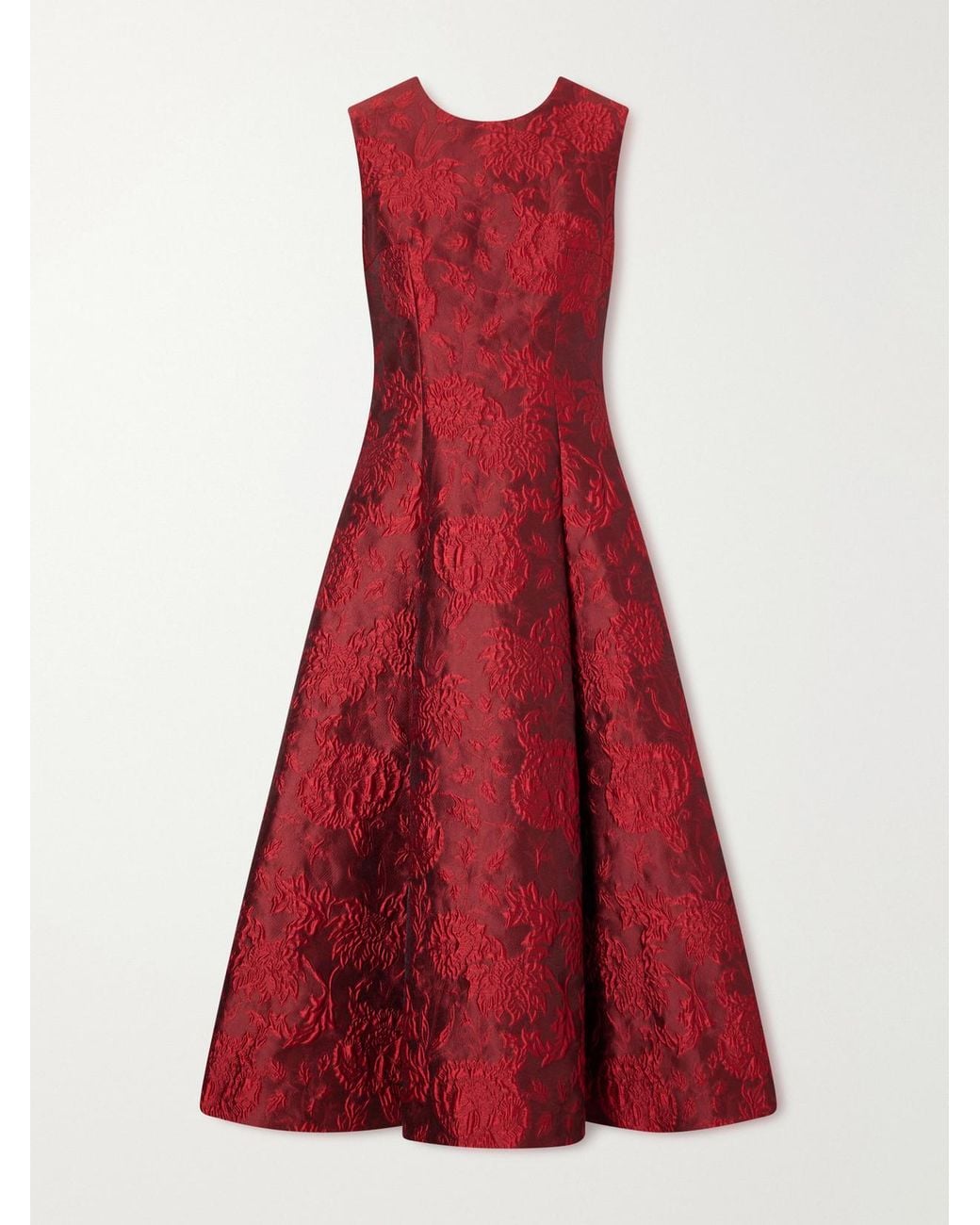 Emilia Wickstead Red Mara Pleated Floral-Cloqué Midi Dress