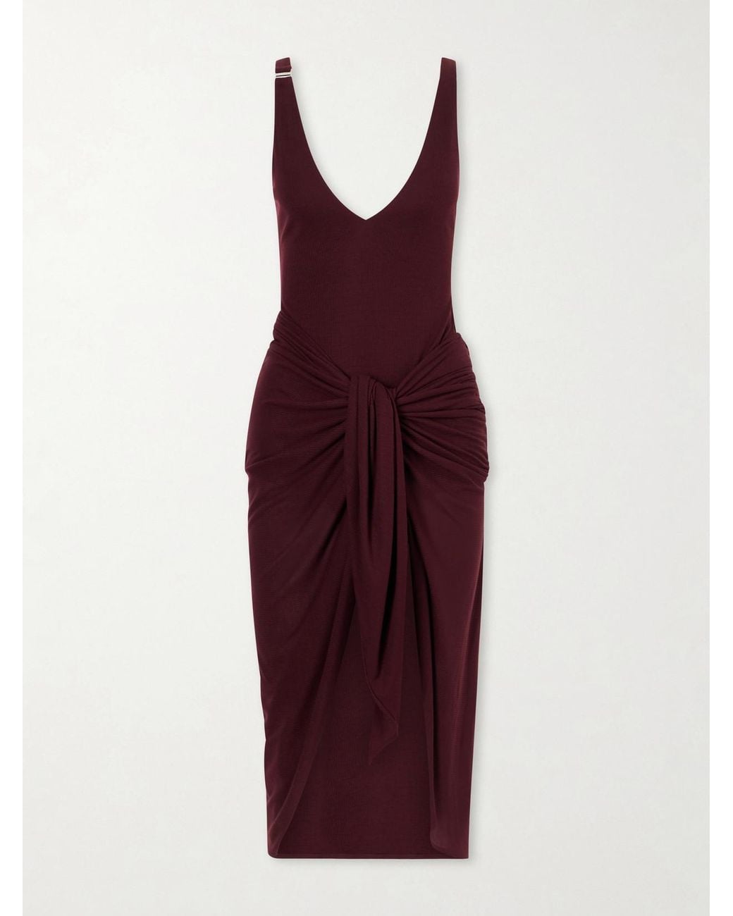 The Attico Red Knotted Ribbed Lyocell Midi Dress