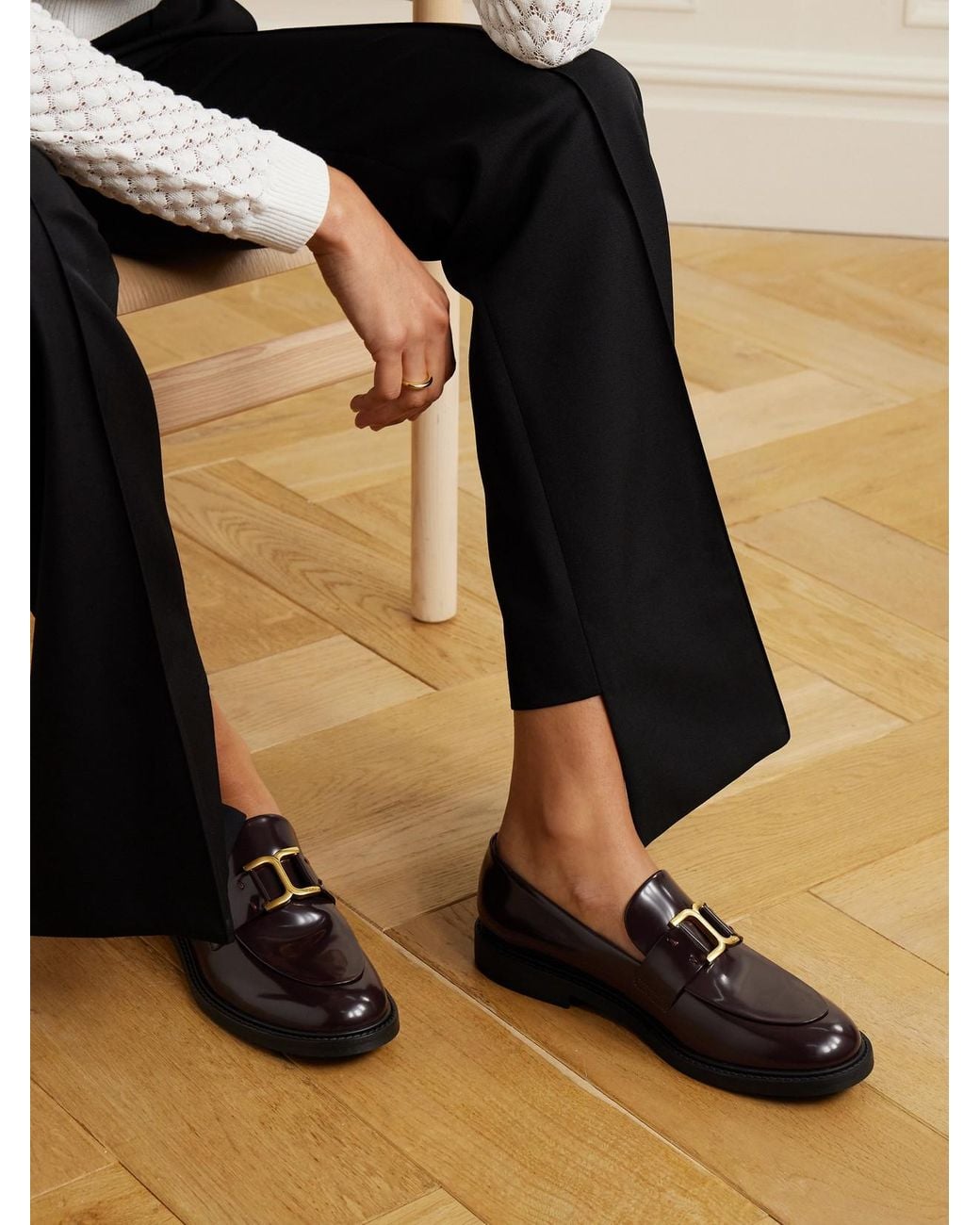 Chloé Red Marcie Embellished Leather Loafers