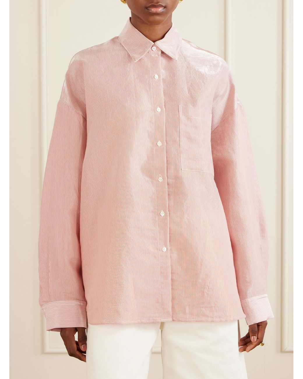 Twp Pink Something Borrowed Striped Cotton-Organza Shirt