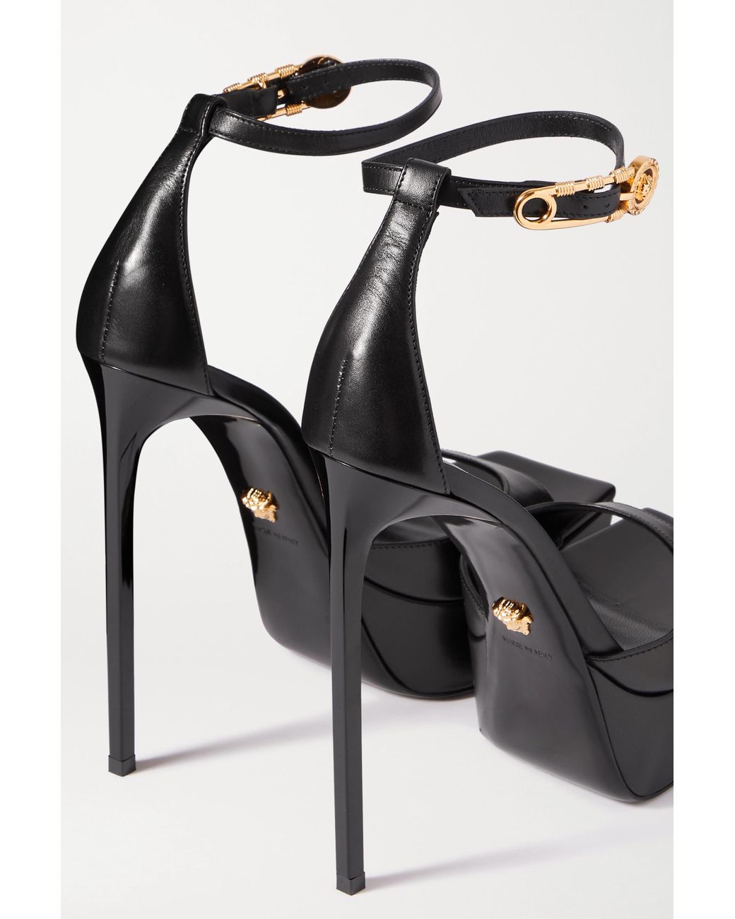 Versace Embellished Leather Platform Sandals in Black | Lyst
