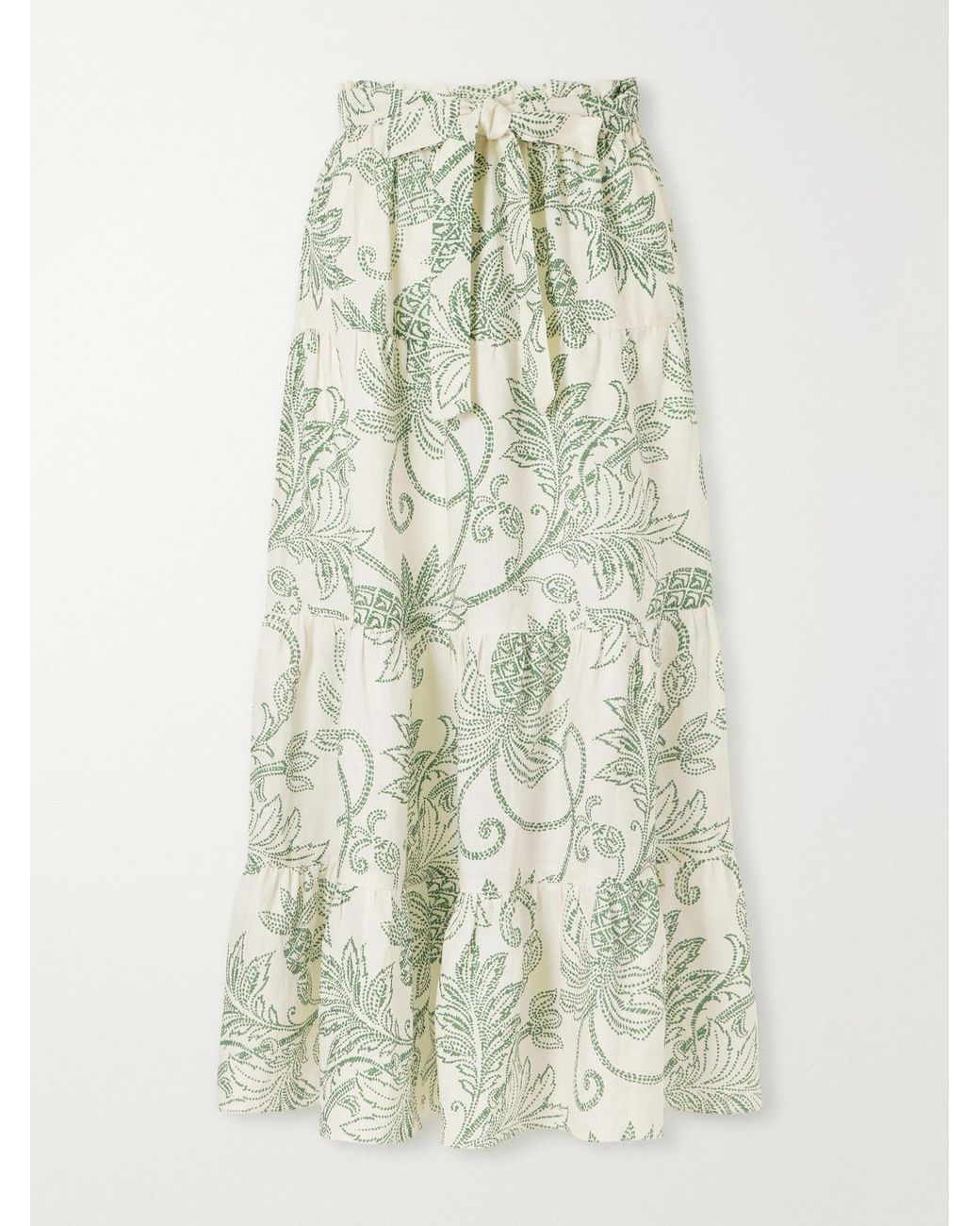 Lemlem White Sanaa Tiered Printed Linen Midi Skirt