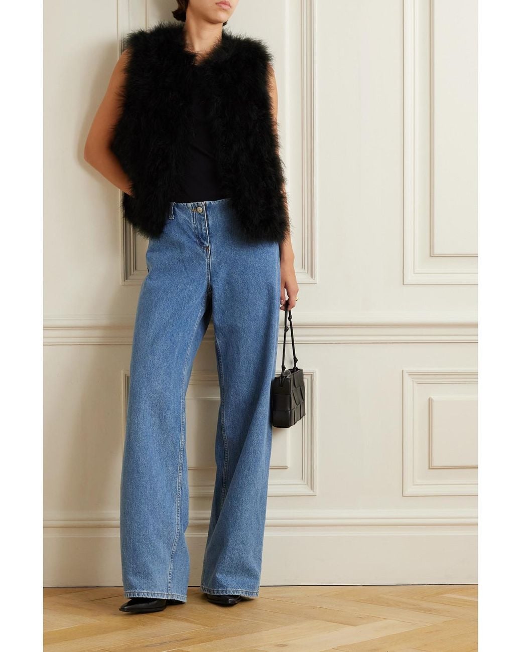 Yves Salomon Black Feather-Embellished Silk-Satin Vest