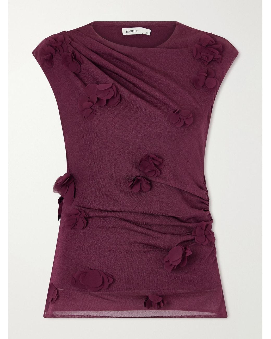 Jonathan Simkhai Purple Tessa Appliquéd Tulle Blouse