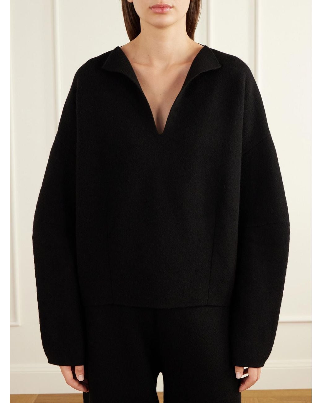 Lauren Manoogian Black Double-Knit Merino Wool, Alpaca And Pima Cotton-Blend Sweater