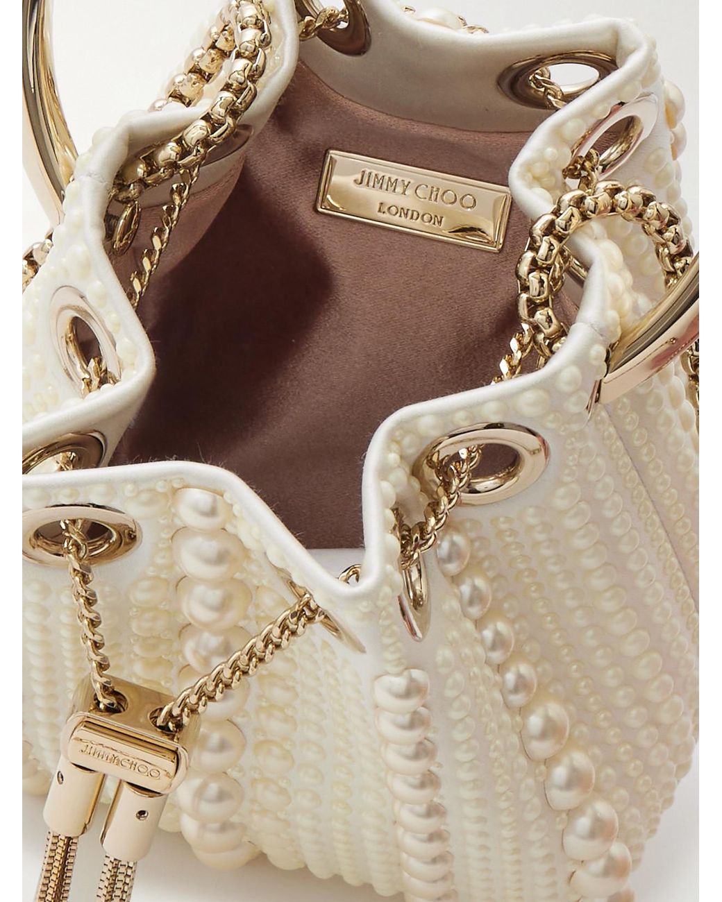 Jimmy Choo Natural Bon Bon Micro Embellished Satin Bucket Bag