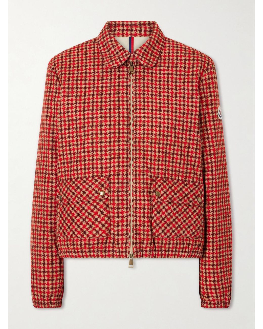 Moncler Red Lanset Logo-Appliquéd Checked Cotton Down Jacket