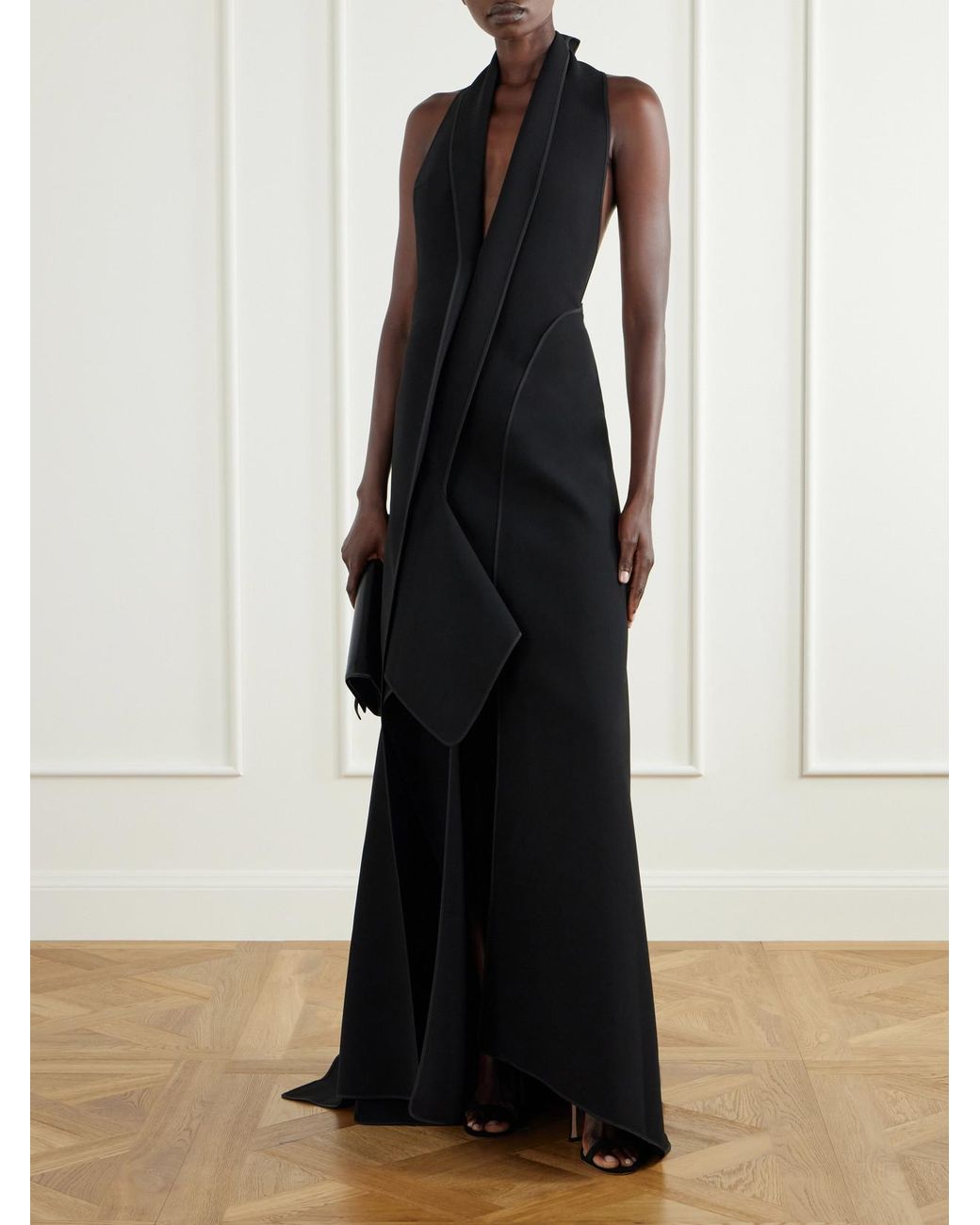 Maticevski Black Allude Halterneck Draped Crepe Gown