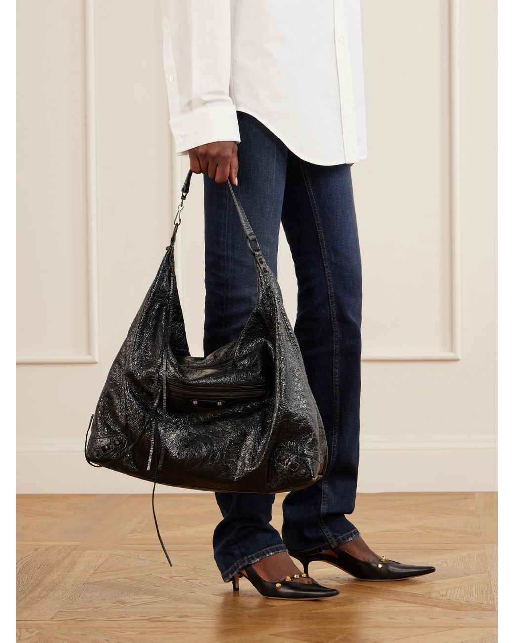 Balenciaga Black Le City Hobo Large Embellished Leather Shoulder Bag
