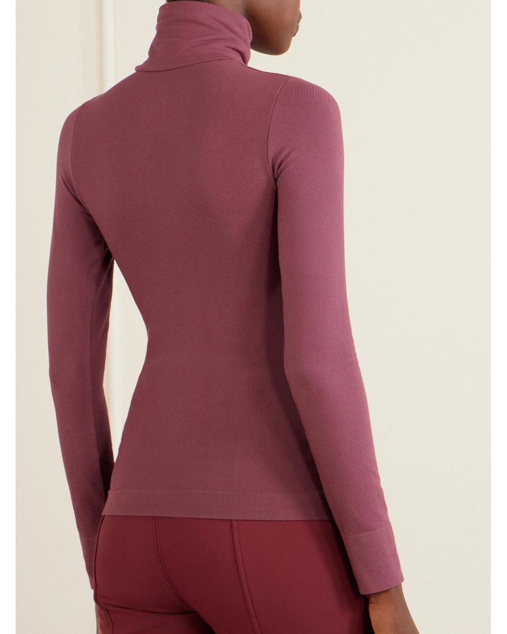 Perfect Moment Purple Ribbed Embroidered Thermal Modal-Blend Turtleneck Base Layer