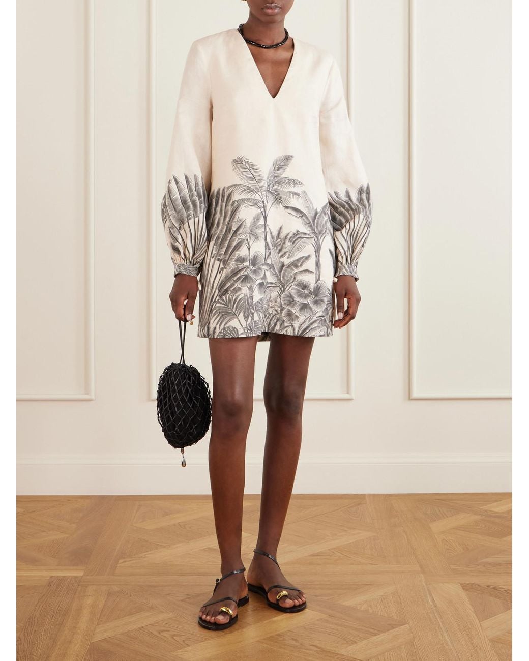 ANDRES OTALORA White Amarula Porfavor Printed Linen Mini Dress