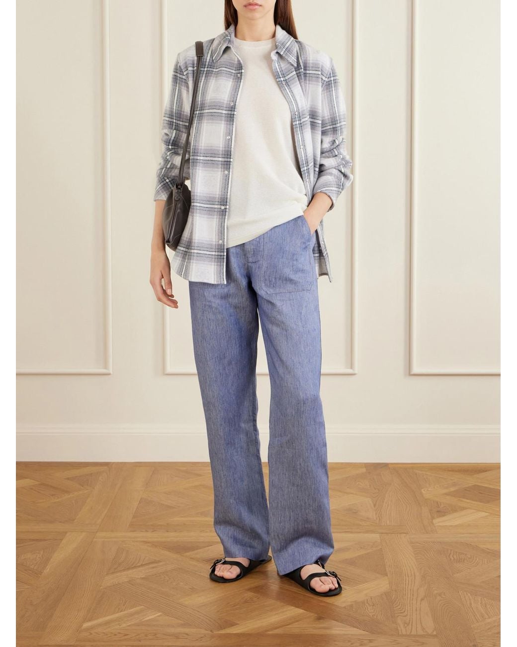 God's True Cashmere Blue Cloud Light Tartan Cashmere Shirt