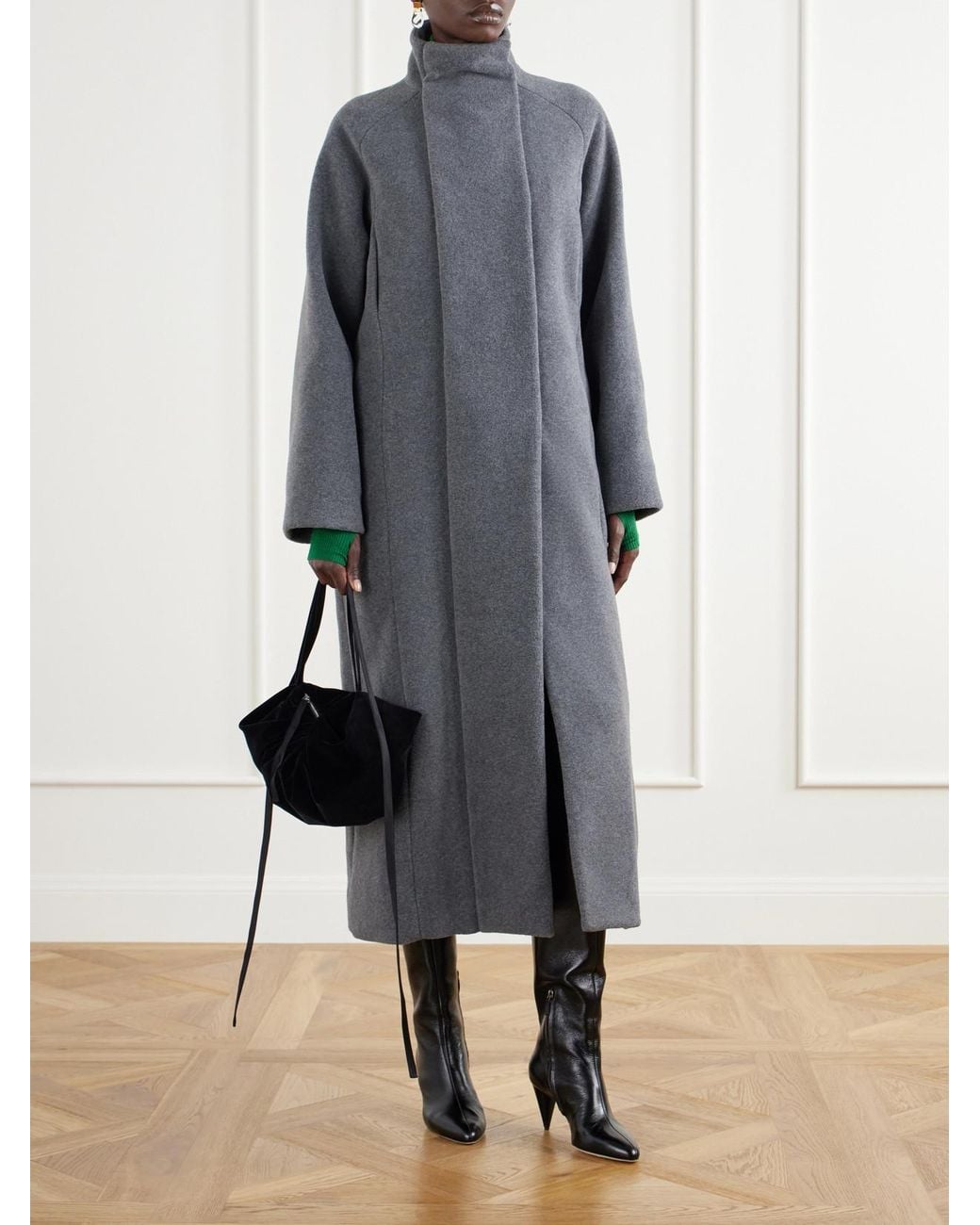 Colleen Allen Gray High-Collar Fleece Coat
