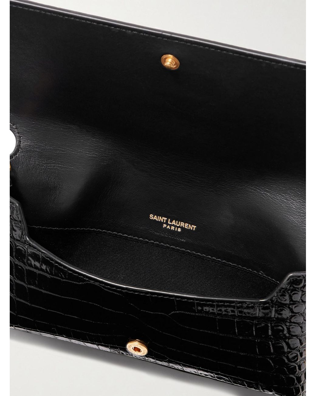 Saint Laurent Black Cassandre Croc-Effect Leather Phone Pouch