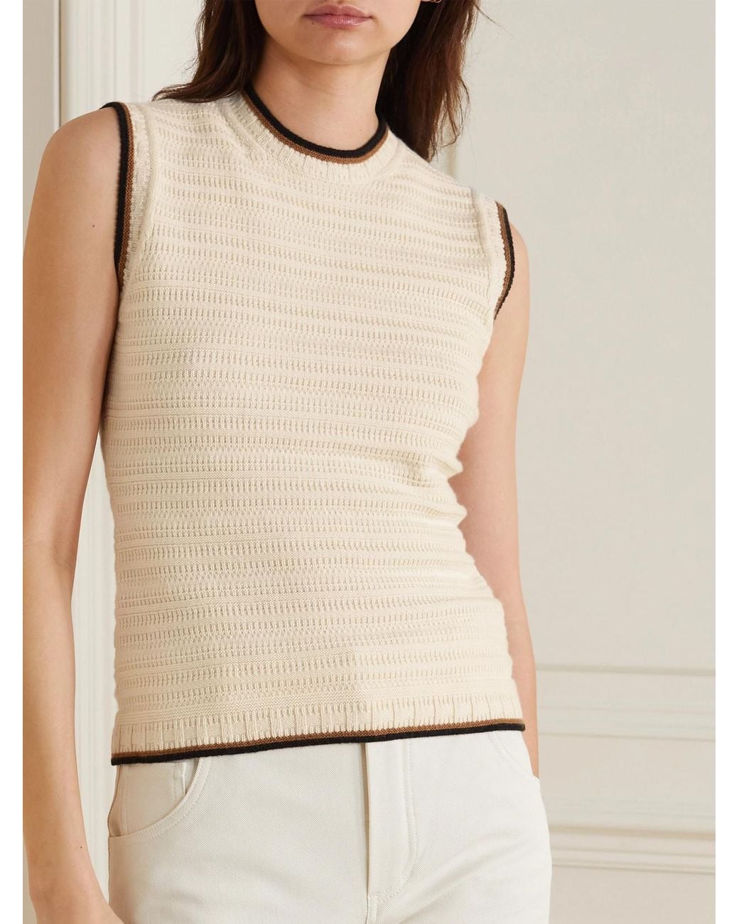Loro Piana Natural Striped Cashmere Tank