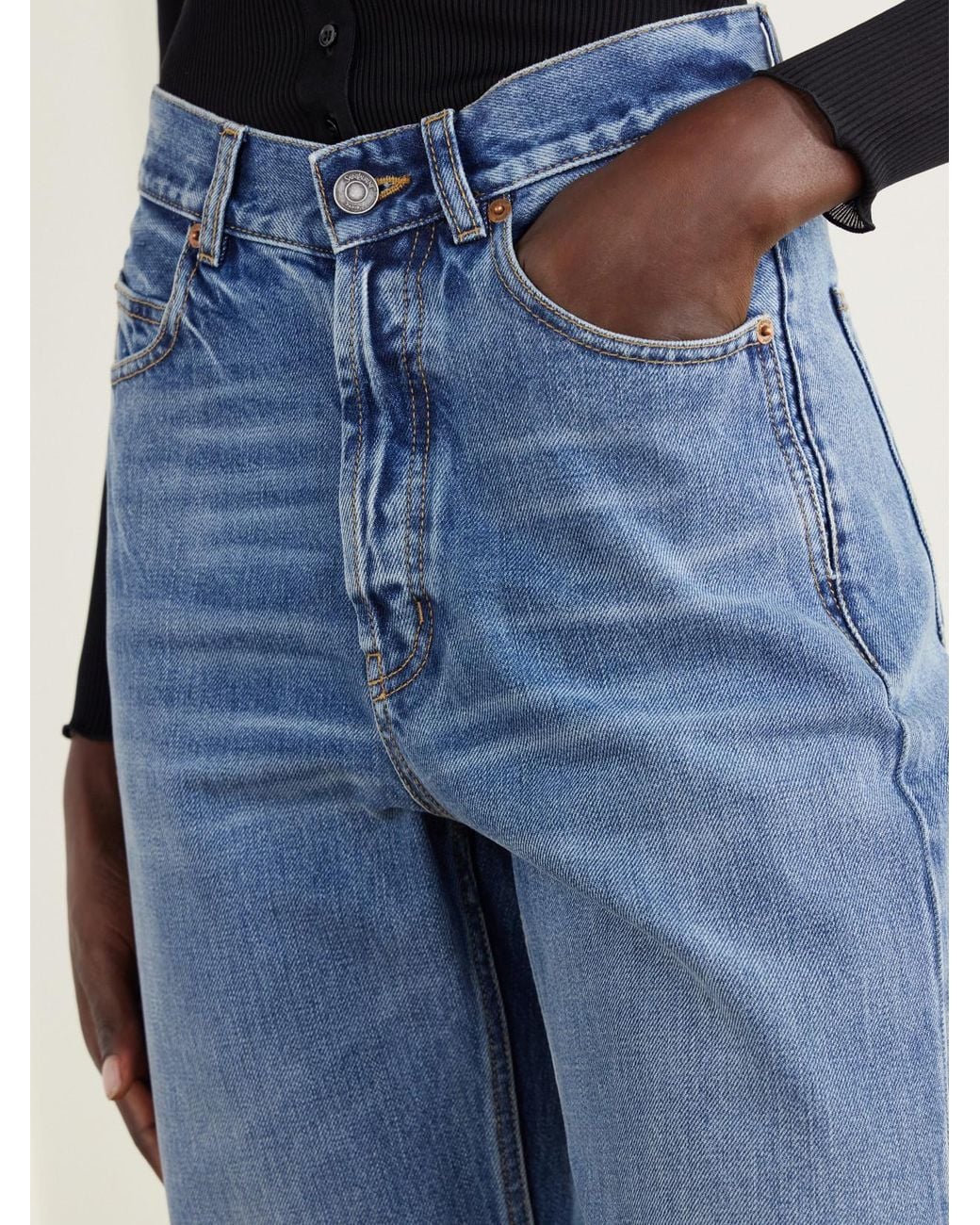 Saint Laurent Blue High-Rise Wide-Leg Jeans