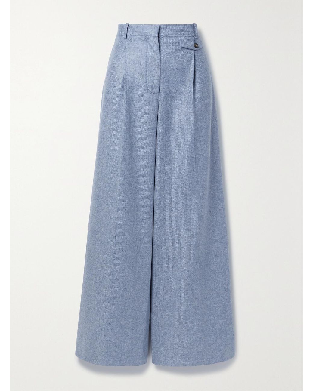 Loro Piana Blue Pleated Cashmere Wide-Leg Pants