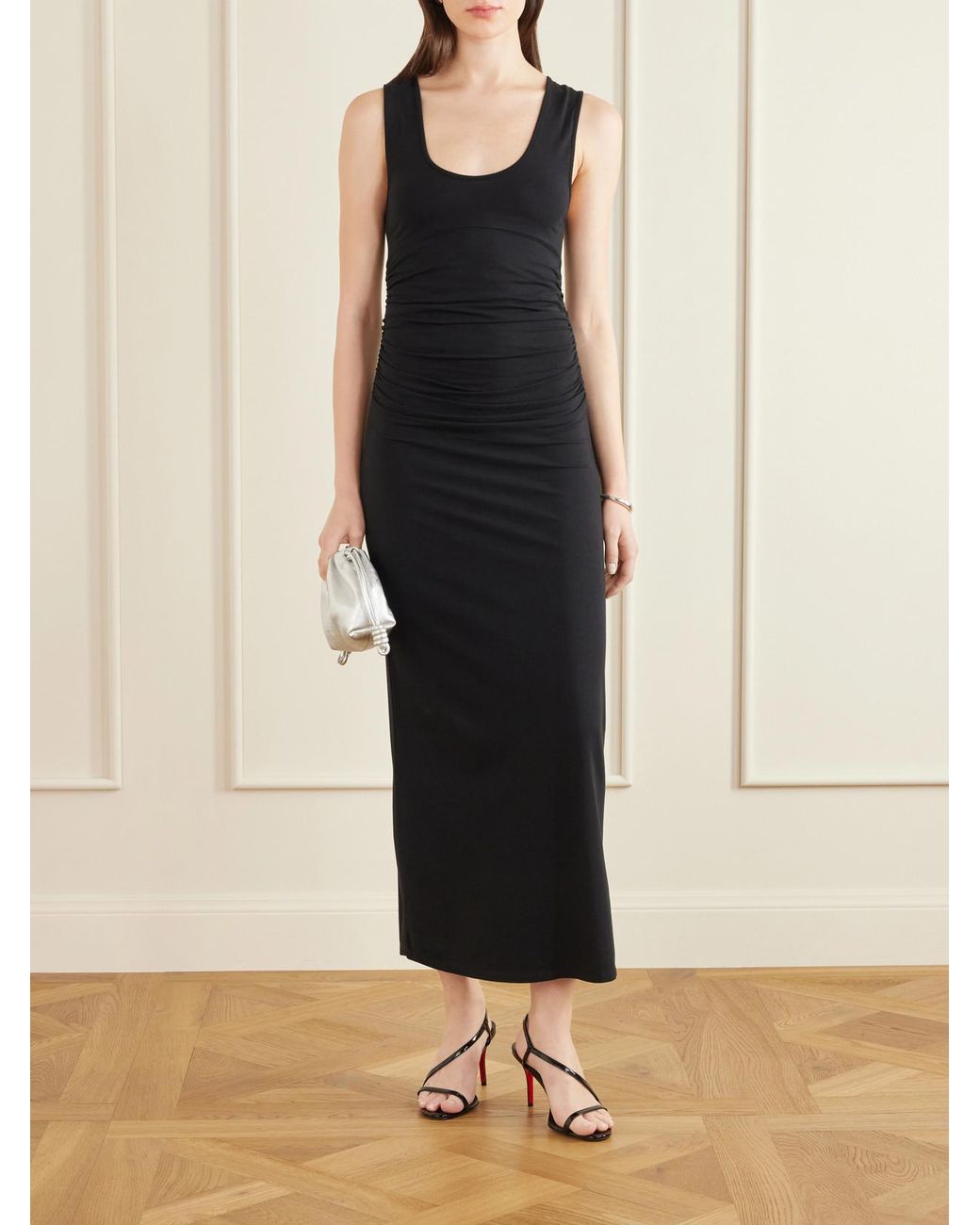 Another Tomorrow Black Ruched Stretch-Jersey Maxi Dress