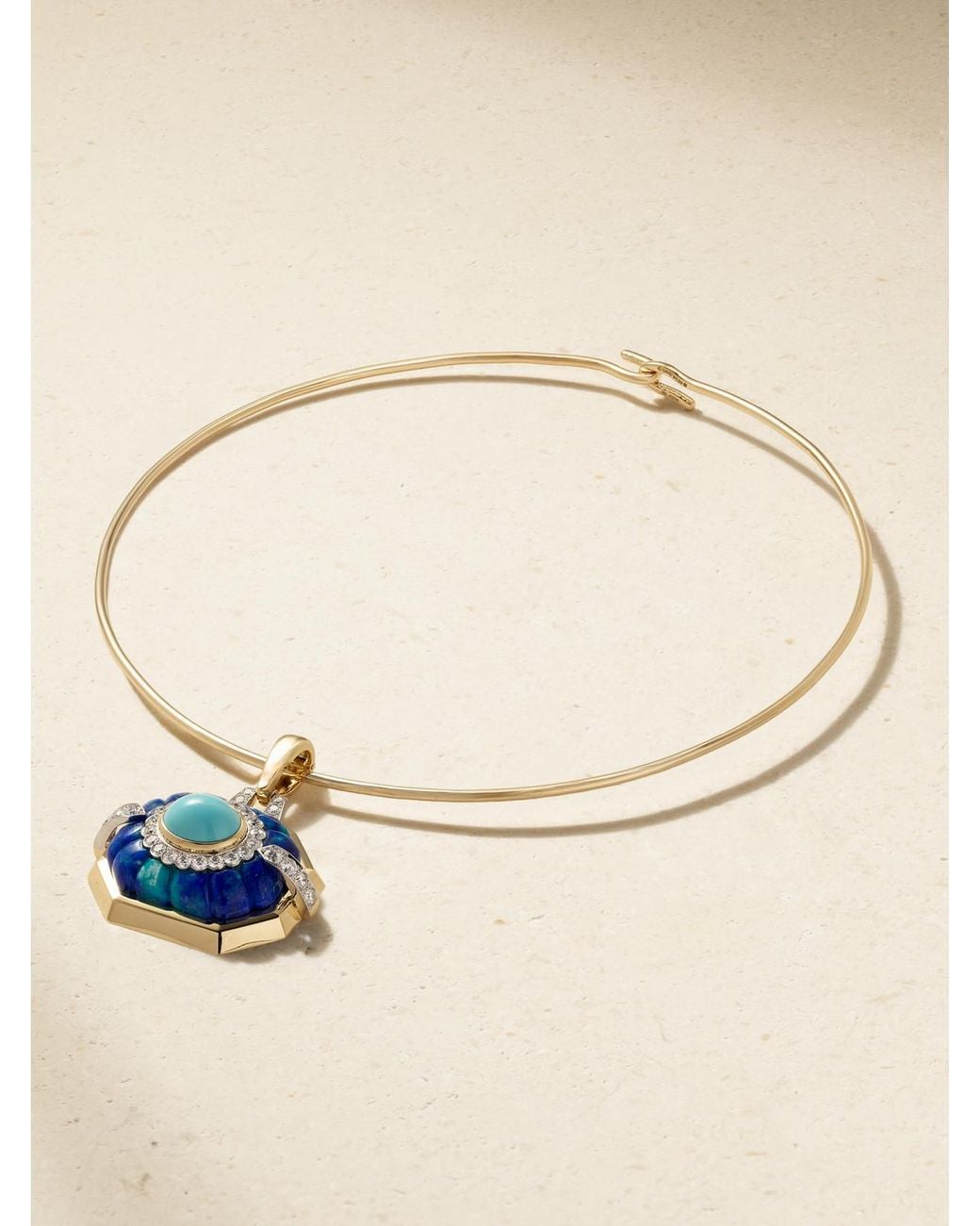 David Webb Natural 18-Karat And Platinum, Diamond, And Azurmalachite Necklace