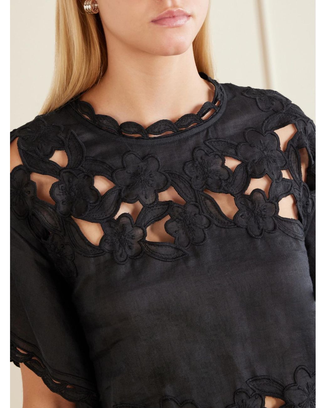 Isabel Marant Blue Relda Cropped Embroidered Ramie Blouse