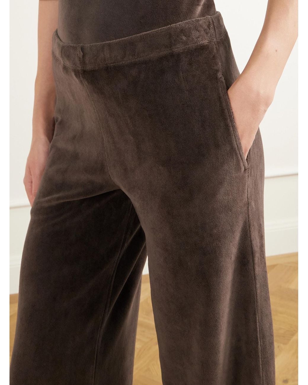 Suzie Kondi Brown Pantaloni Cotton-Blend Velour Wide-Leg Pants