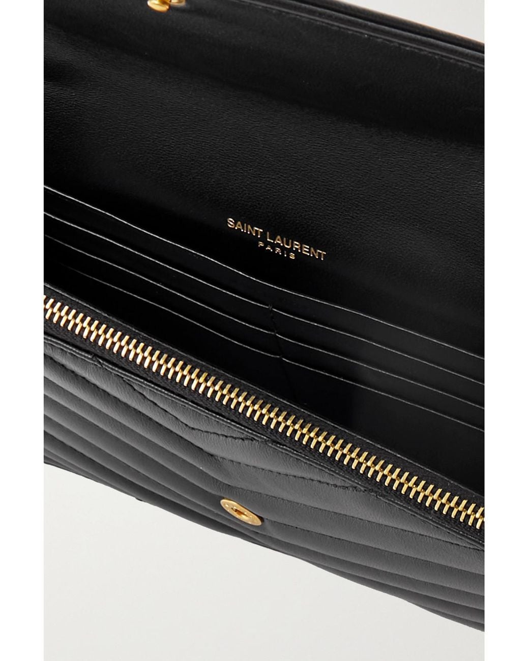 Saint Laurent Black Cassandre Mini Matelassé Leather Chain Wallet