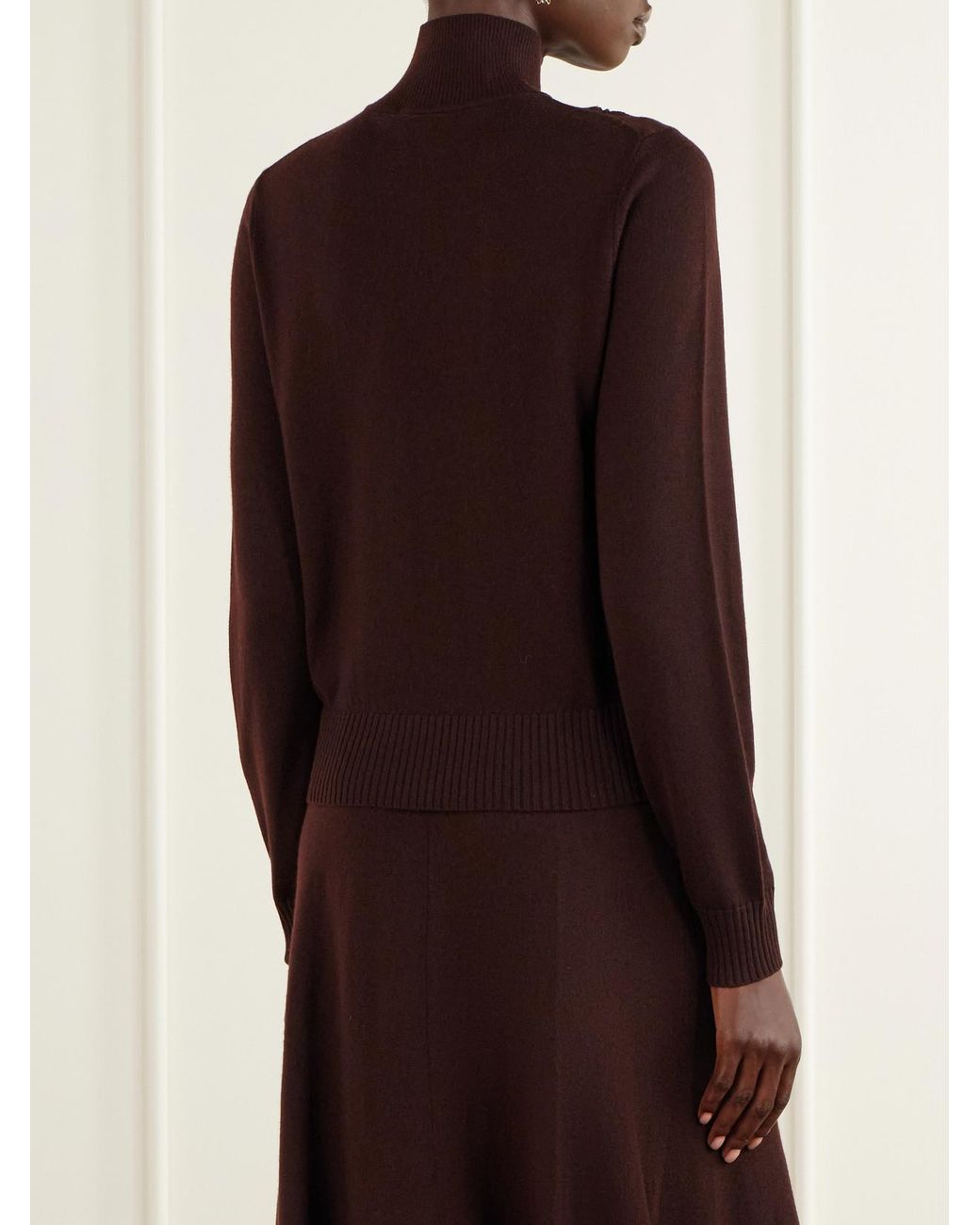Zimmermann Brown Valiant Lace-Trimmed Wool Turtleneck Sweater