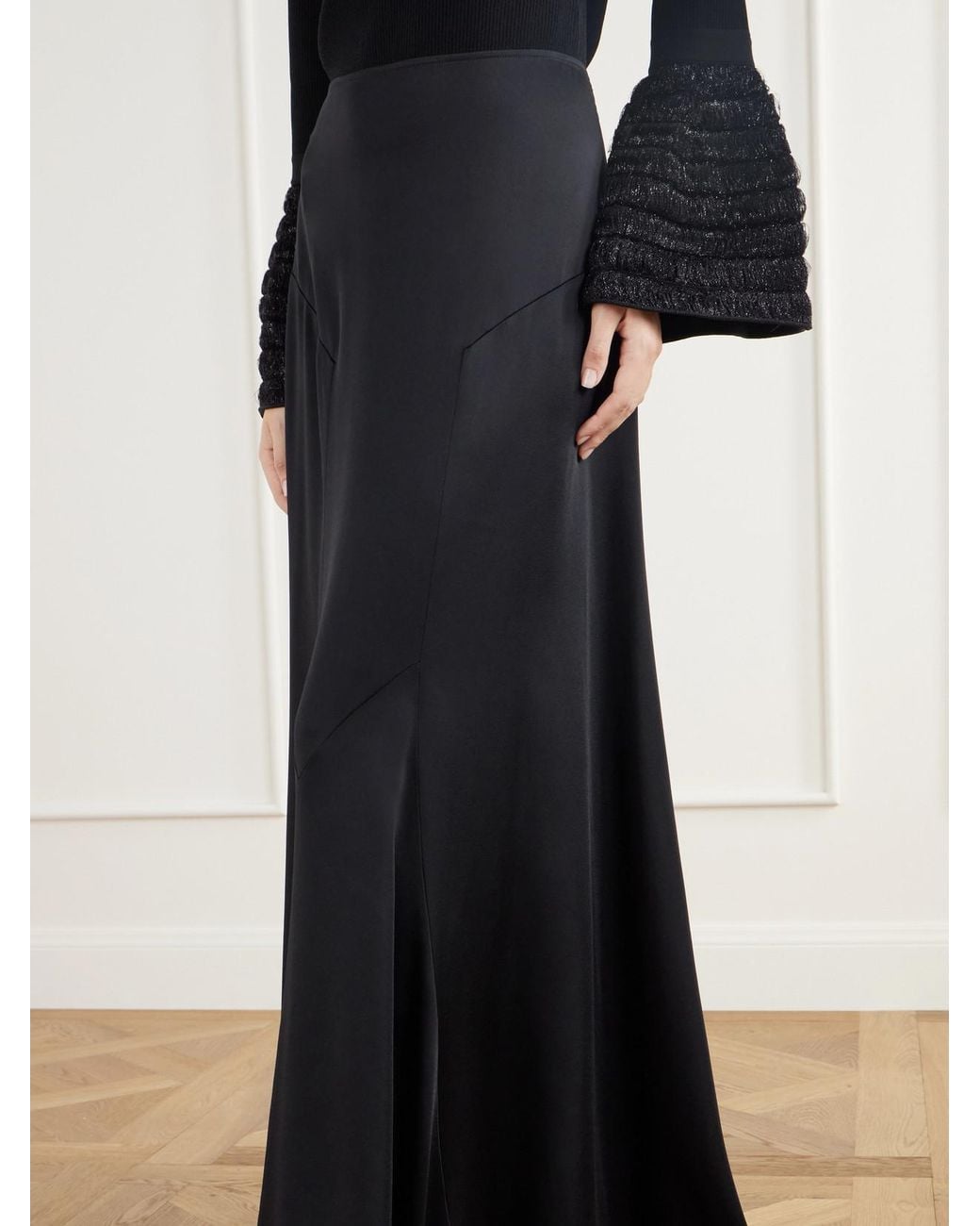 Stella McCartney Black Paneled Satin Maxi Skirt