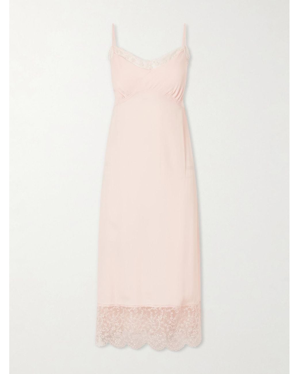 Simone Rocha Pink Lace-Trimmed Crepe De Chine Midi Dress
