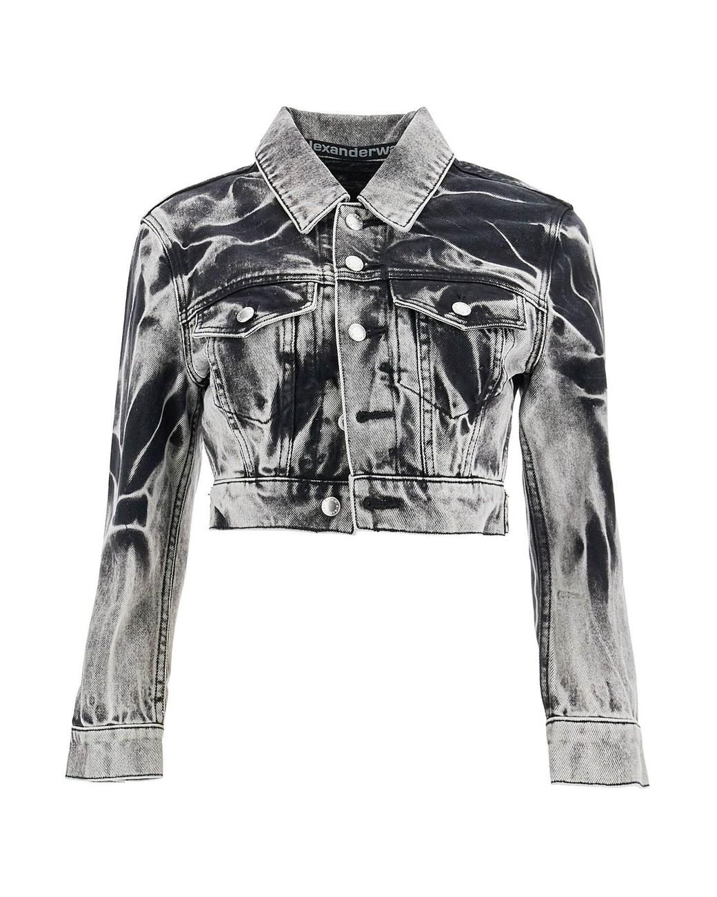 Alexander Wang Cropped Denim Jacket With Acid Wash in Black