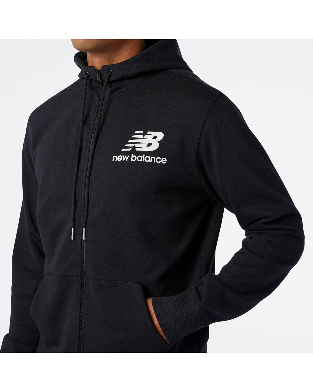 New Balance Cotton Nb Essentials Stacked Logo Full Zip Hoodie in Black for  Men - Save 3% | Lyst